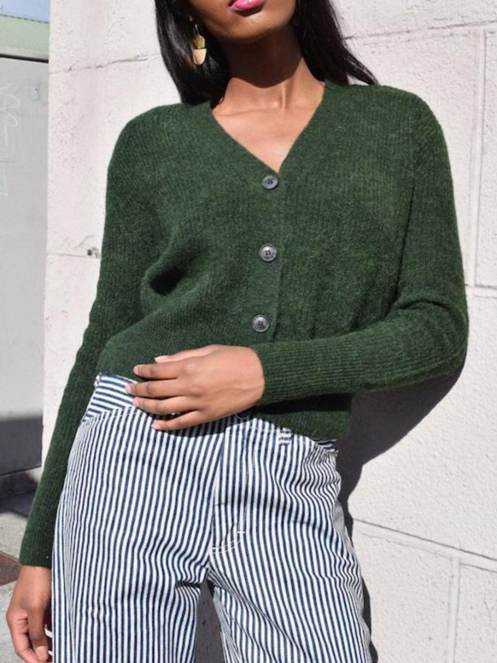NWT!! Banana Republic Green Aire Wool Waffle Knit Crop Cardigan Sweater S